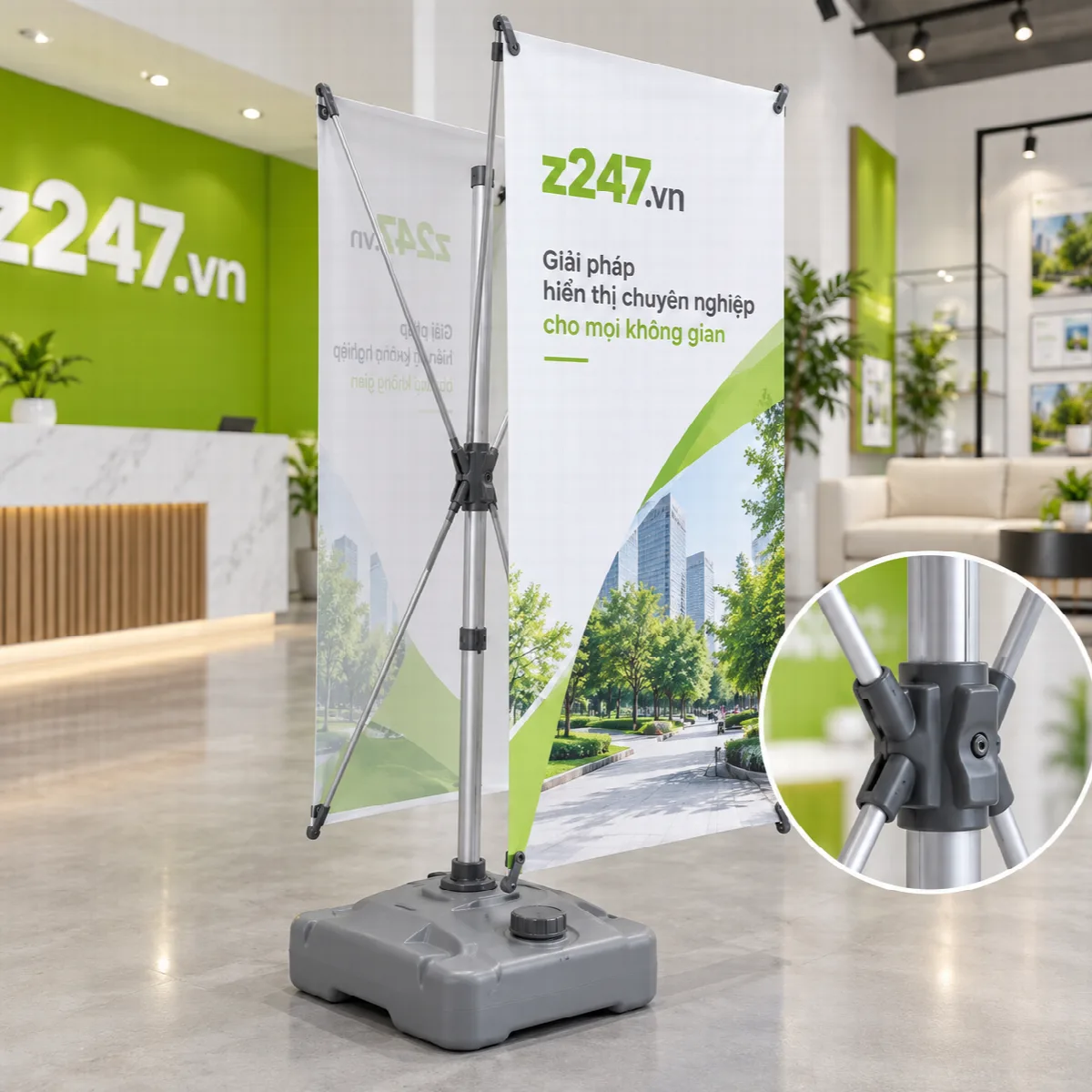 Standee chữ X đế nước vuông xám 2 mặt - ảnh 1