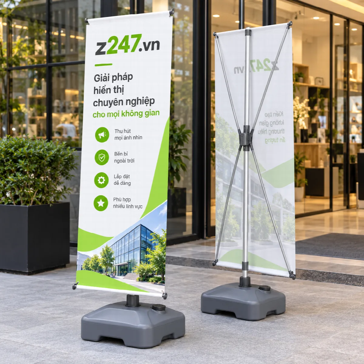 Standee chữ X đế nước vuông xám 2 mặt - ảnh 4