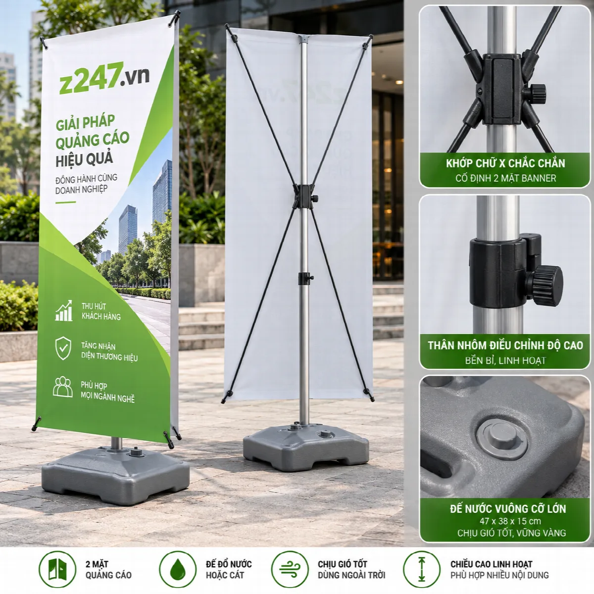 Standee chữ X đế nước vuông xám 2 mặt - ảnh 6